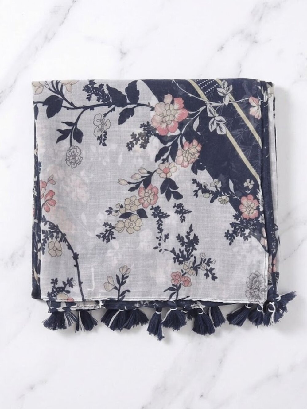 Ladies Elegant Blue Floral Scarf